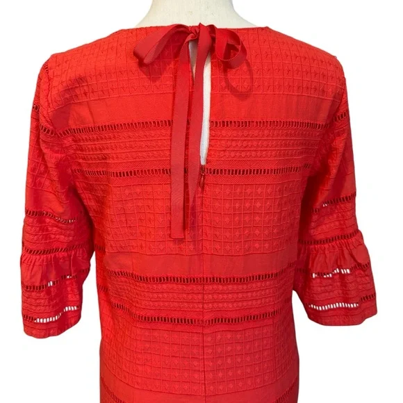 J.Crew Flutter Sleeve Eyelet Shift Dress Orange Red Women’s Size 2 - Picture 5 of 12